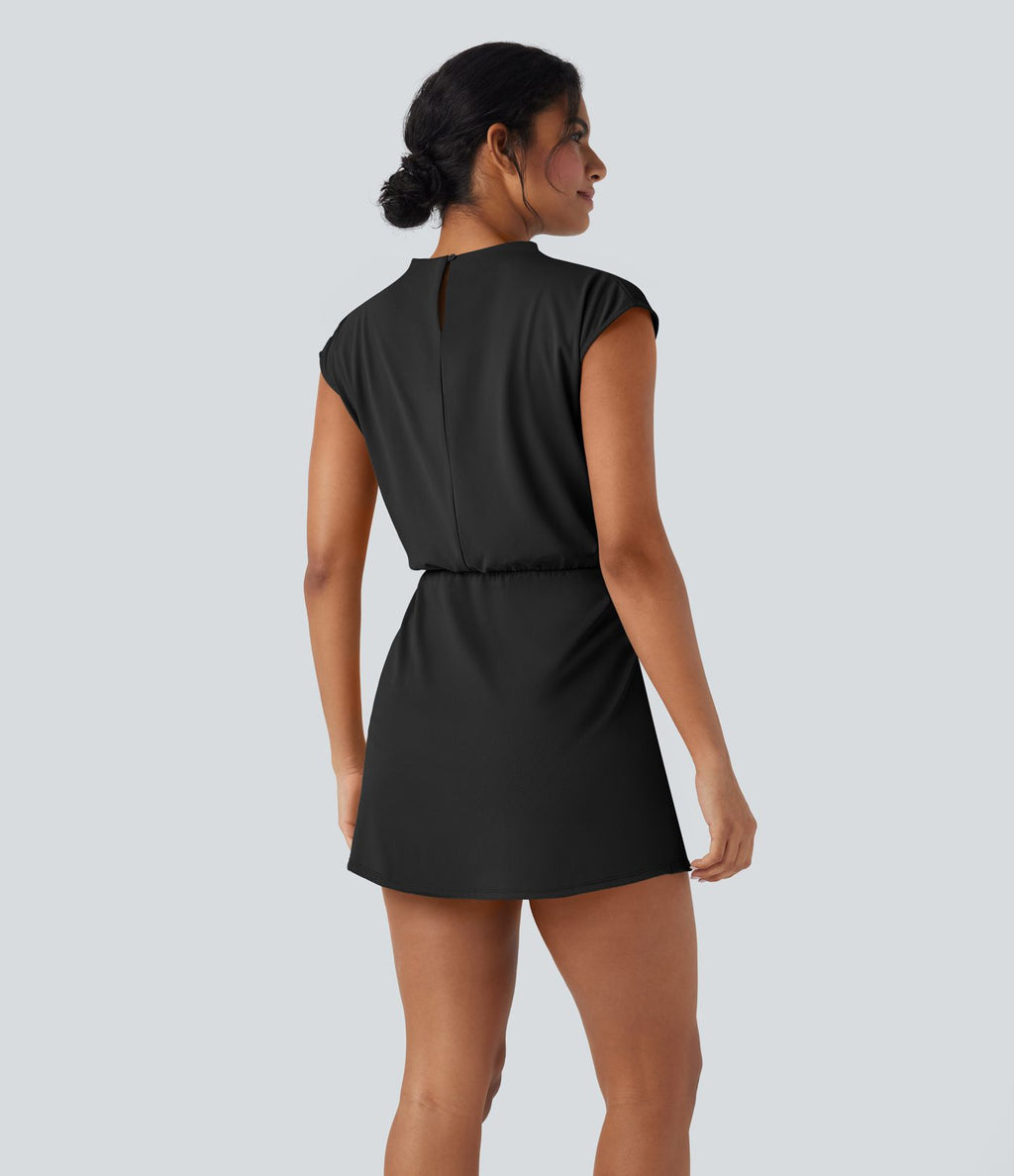 Robe de travail courte 2 pièces col montant manches courtes séchage rapide avec poche-UPF40+