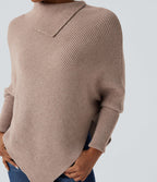 Pull cape décontracté col roulé manches chauve-souris ourlet asymétrique