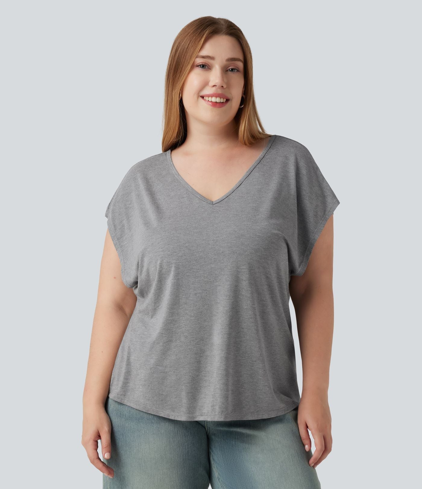T-shirt décontracté grande taille col V manches courtes