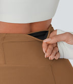 Pantalon décontracté évasé en maille gaufrée, taille haute, avec poches croisées