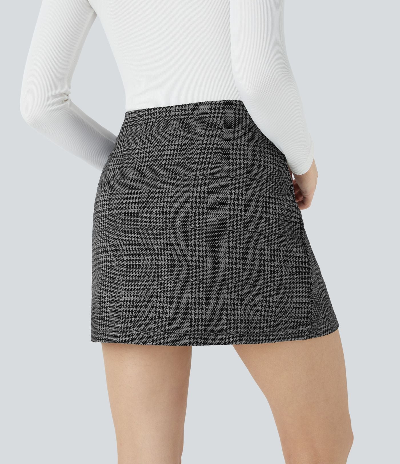 Jupe de Travail Mini 2-en-1 Taille Haute à Motif Pied-de-Poule
