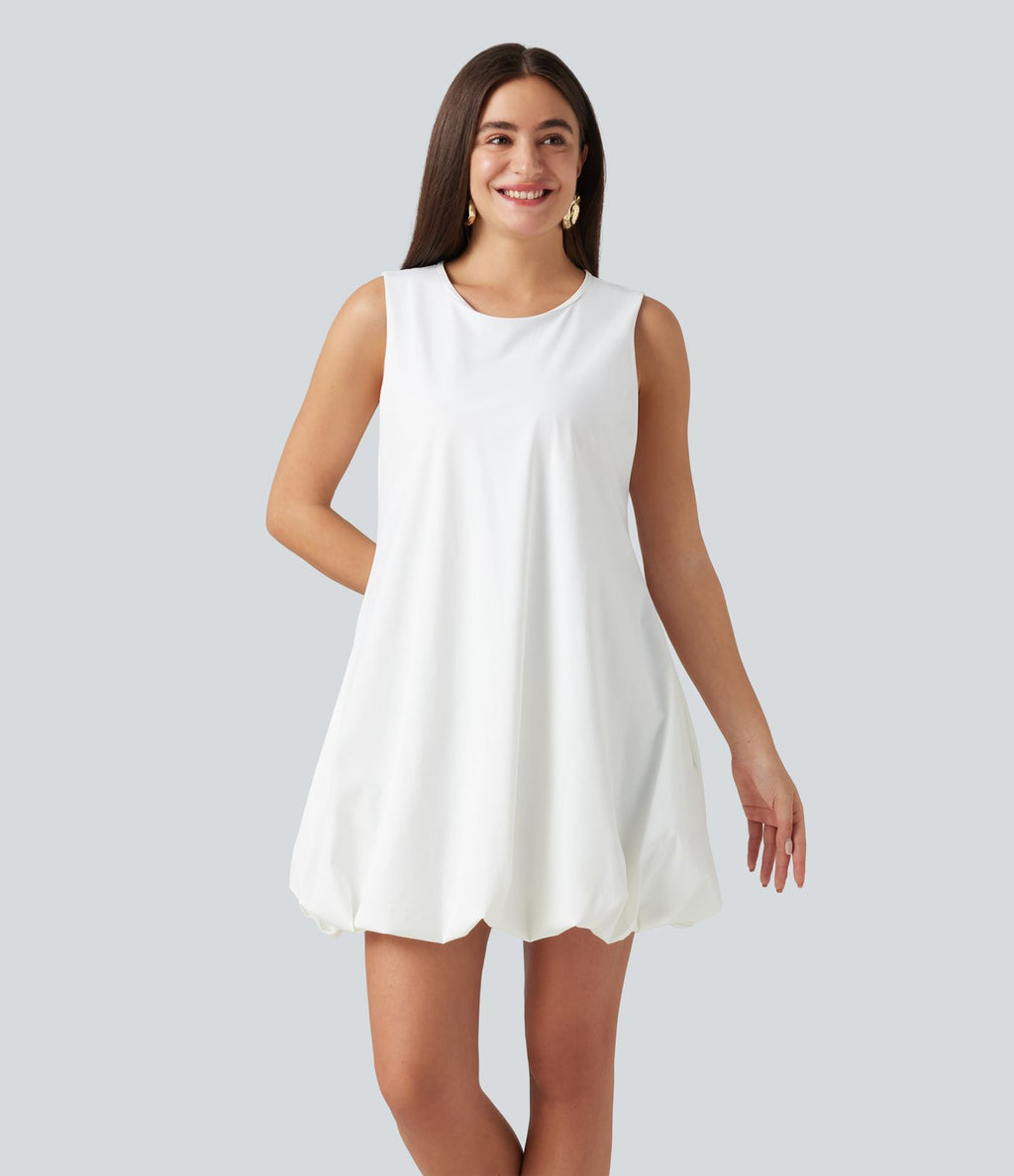 Robe sport mini de danse col rond sans manches coupe boule avec poches