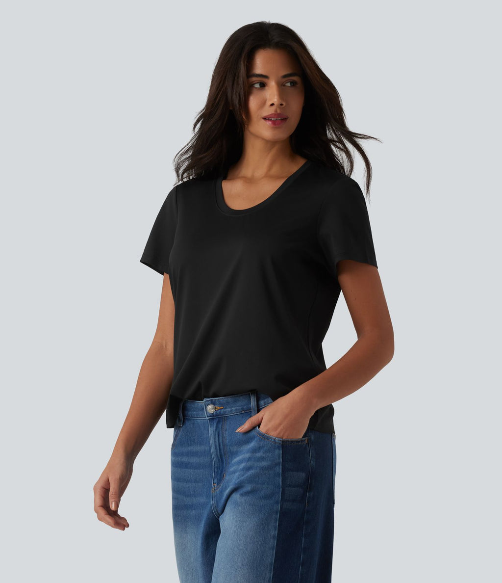 T-shirt décontracté col U manches courtes