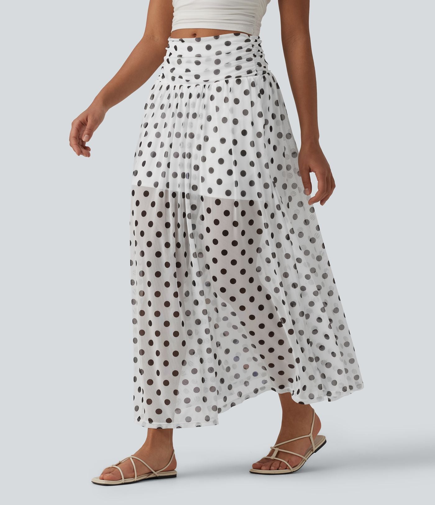 Jupe maxi fluide décontractée maille pois gainante taille haute avec poches