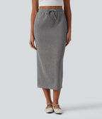 Jupe crayon casual mi-longue taille haute avec cordon de serrage et poches