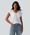 T-shirt casual jacquard col V à manches courtes