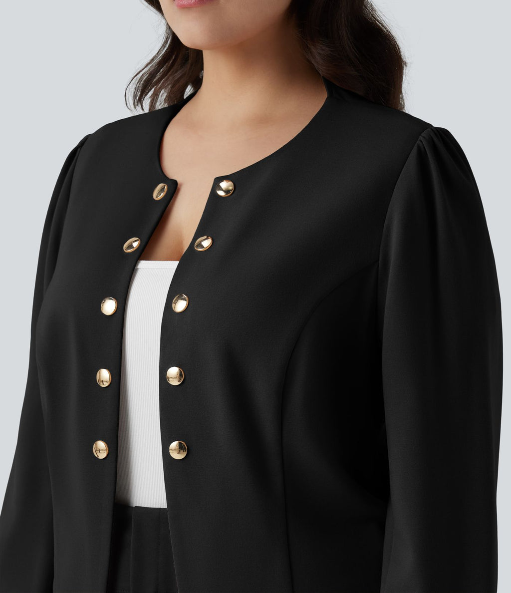 Blazer tailleur grande taille ajusté à col rond et manches longues