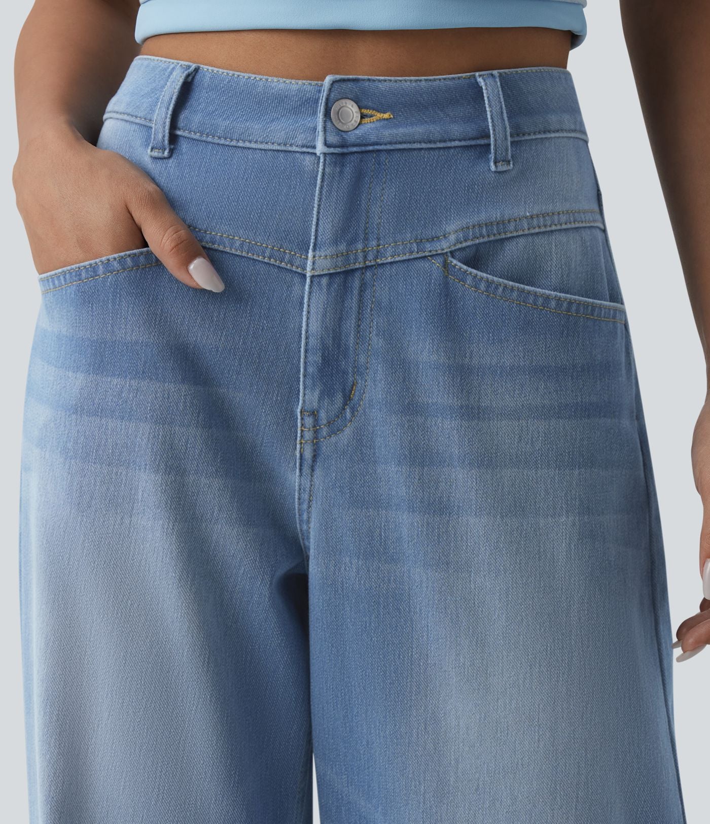 Jean Halara Flex™ délavé décontracté, taille haute coupe jambe large avec poches