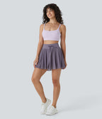Jupe Casual Évasée Fluide 2 en 1 en Maille Contrastée Taille Haute Cordon de Serrage Poche Latérale