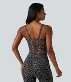 Débardeur de yoga court à imprimé léopard Halara UltraSculpt™ avec soutien-gorge intégré et décolleté en U