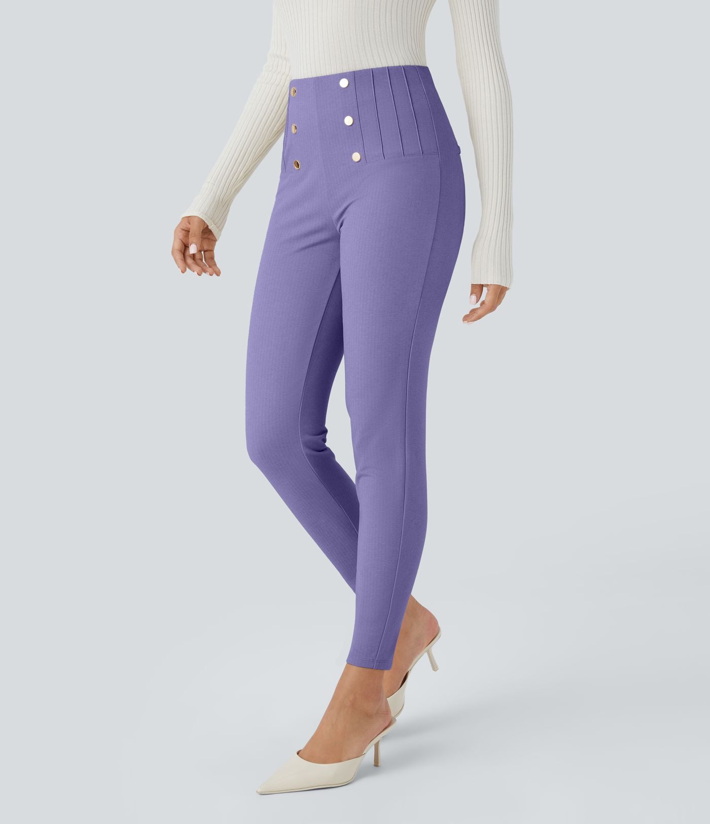 Pantalon tailleur skinny gainant taille haute à chevrons avec poches arrière zippées décoratives