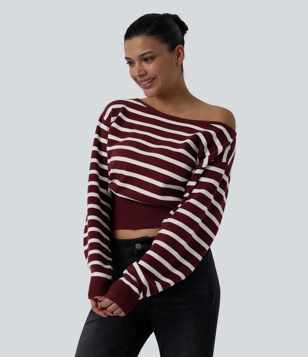 Pull casual asymétrique manches longues rayures