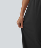 Pantalon large fluide en lin stretch taille haute avec cordon de serrage et poches