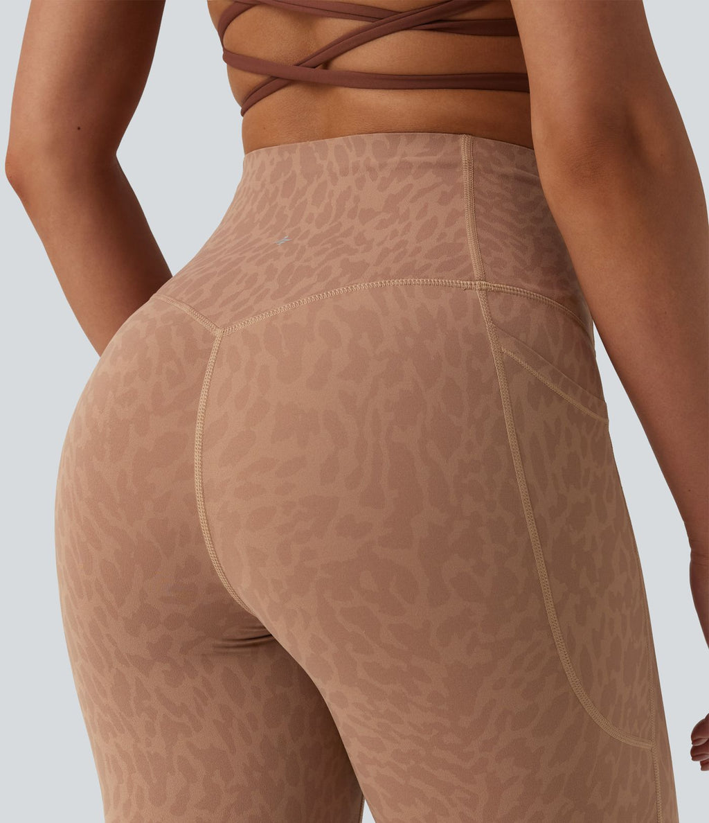 Legging de running 7/8 gainant Halara UltraSculpt™ imprimé léopard taille haute ventre plat avec poches