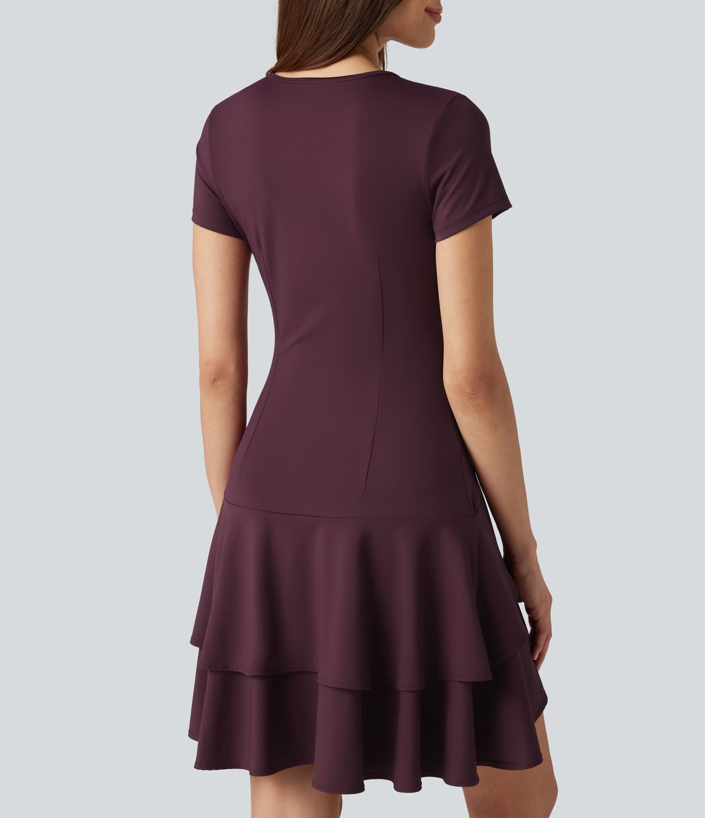 Robe mini décontractée SoftlyZero™ Airy col rond, manches courtes, ourlet à volants étagés, à effet frais InstantCool