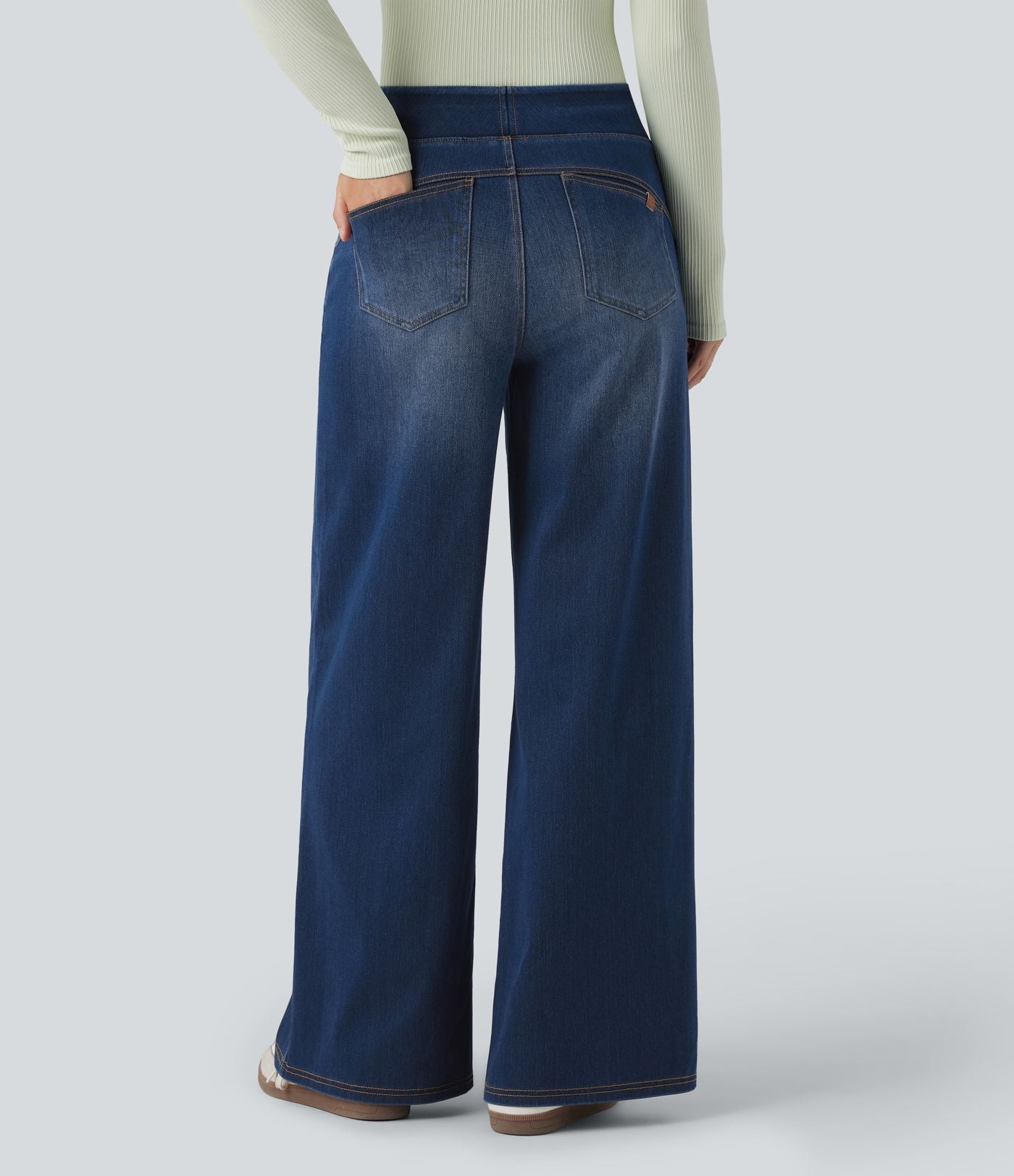 Jean décontracté Halara Flex™ large taille haute effet délavé avec poches