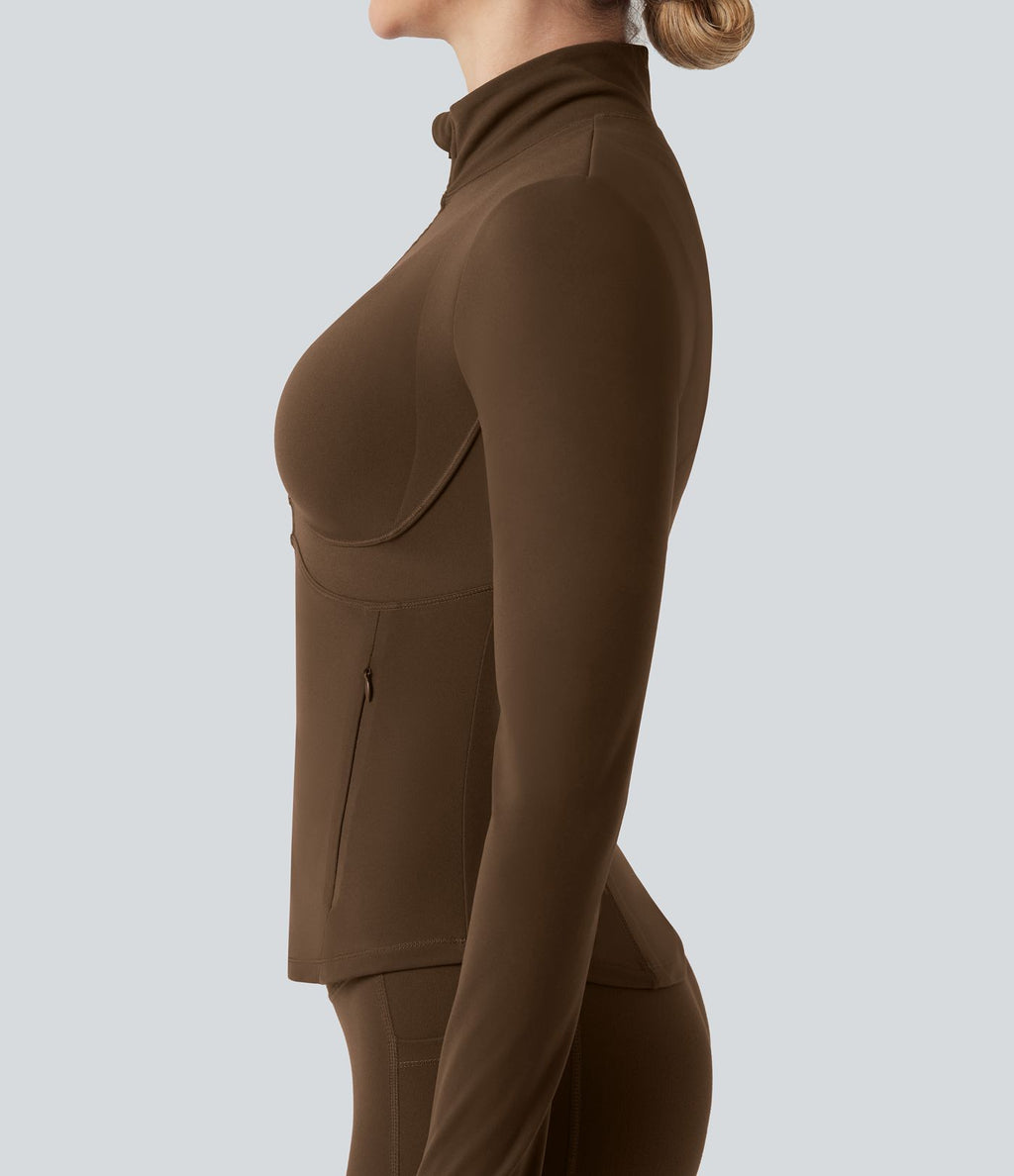 Veste de yoga Halara UltraSculpt™ col montant push-up manches longues à trous pouces avec poches