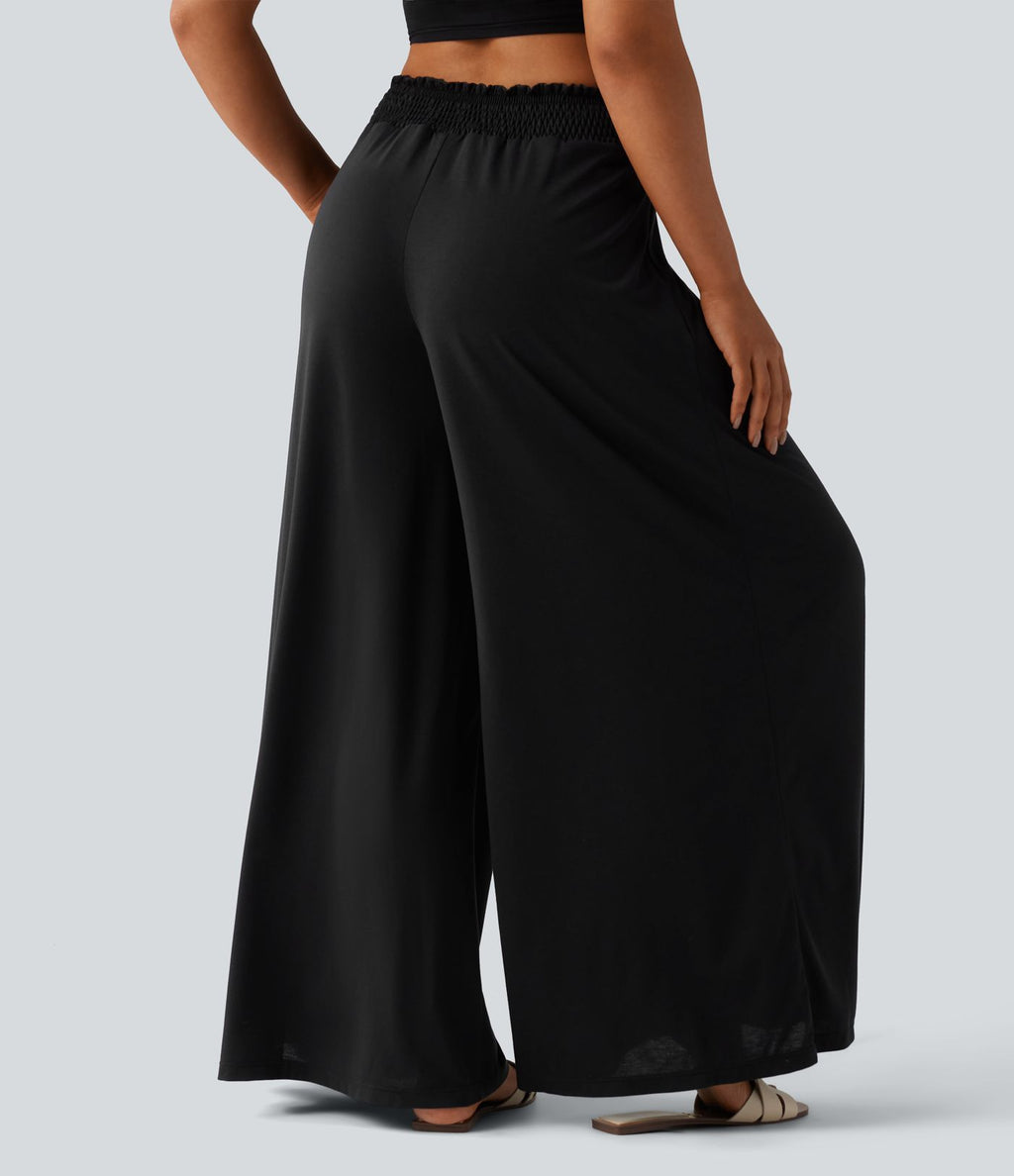 Pantalon fluide taille haute à fronces avec poches