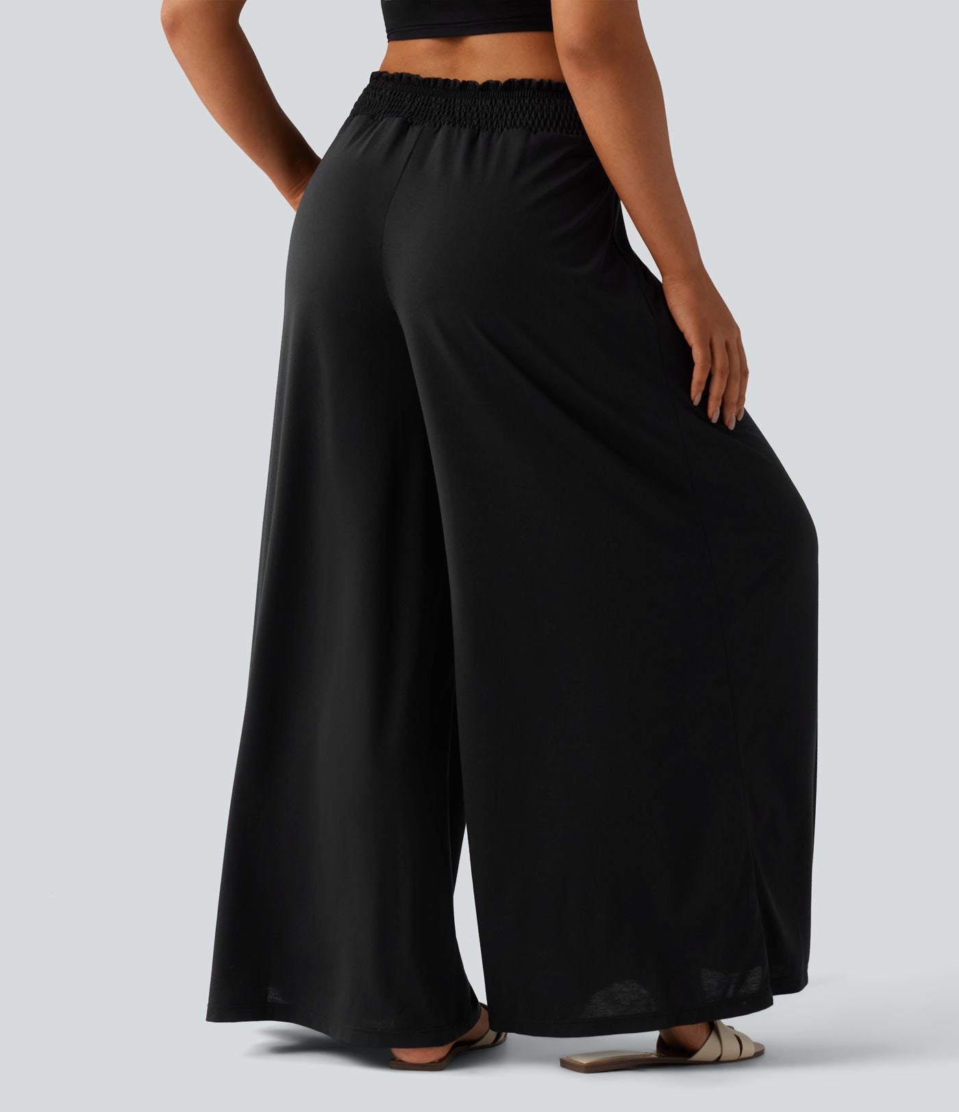 Pantalon fluide taille haute à fronces avec poches