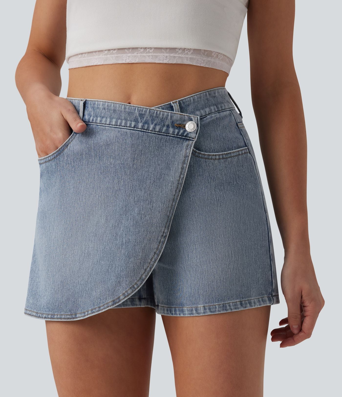 Jupe-short denim Halara Flex™ asymétrique casual taille mi-haute avec poches