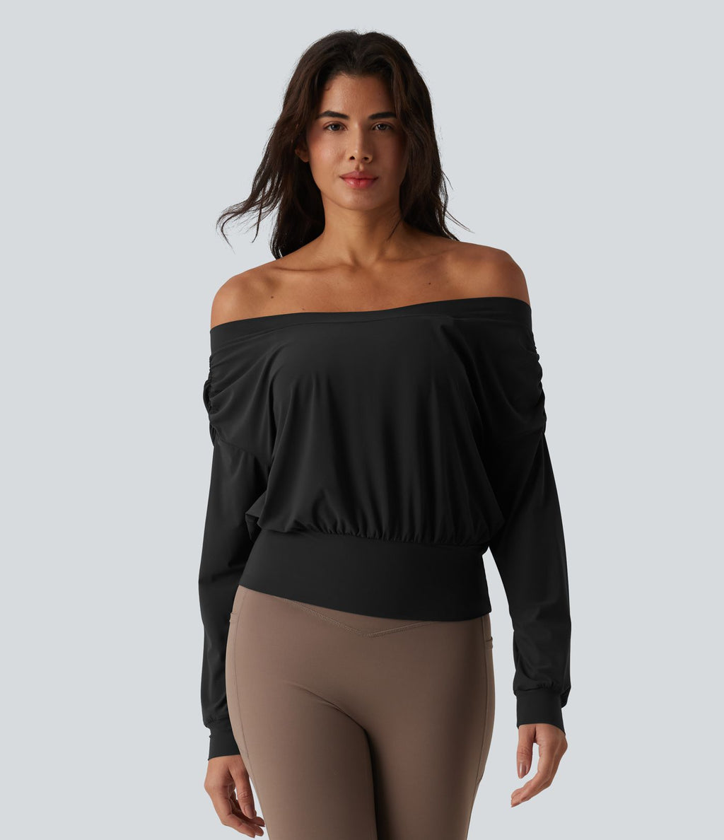Haut de sport yoga épaules dénudées manches longues oversize effet frais InstantCool séchage rapide