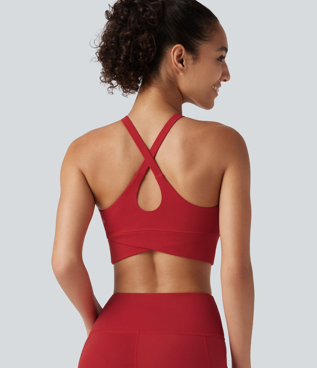 Brassière de yoga Halara UltraSculpt™ côtelée maintien léger à col V avec coussinets amovibles