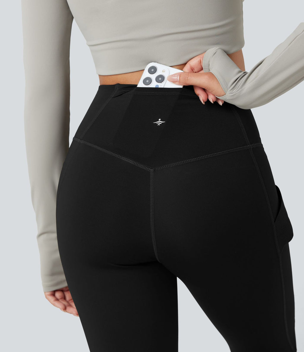 Legging de randonnée 7/8 résistant à l'usure taille haute croisée réfléchissant avec poche