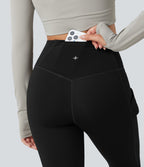 Legging de randonnée 7/8 résistant à l'usure taille haute croisée réfléchissant avec poche