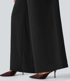 Combinaison pantalon de soirée large à décolleté en V, manches longues bouffantes, ceinture et poches