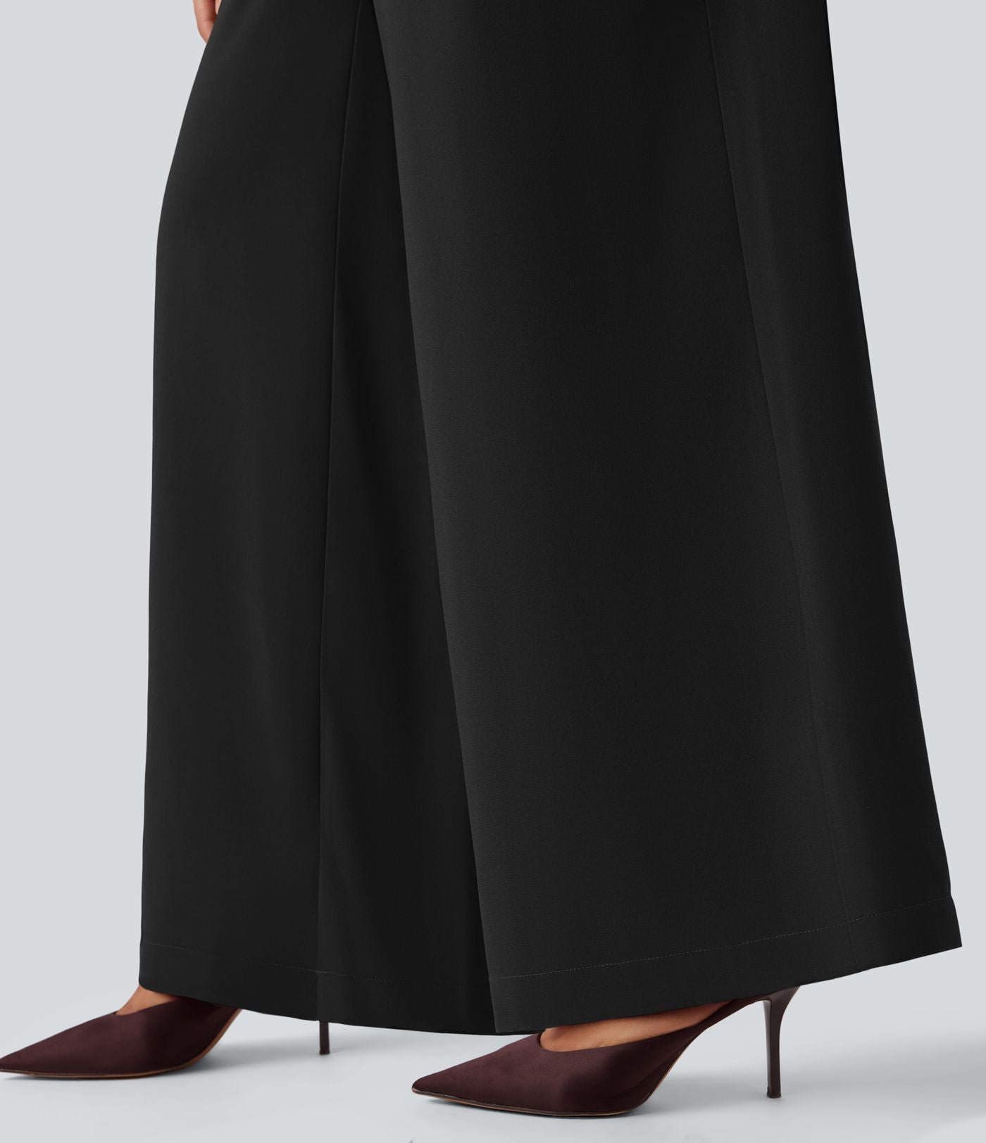 Combinaison pantalon de soirée large à décolleté en V, manches longues bouffantes, ceinture et poches