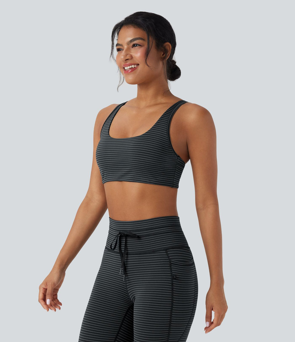Brassière de sport yoga soutien léger col U à découpes rayé bonnets A-C