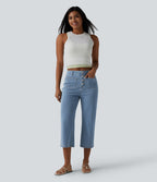Jean droit court décontracté Halara Flex™ rayé taille haute avec poches