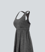 Robe active de yoga mini 2 pièces à encolure en U, dos nu, dos nageur, maille contrastante et poche latérale