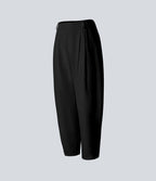 Pantalon tailleur ample, taille moyenne, coupe barrel, à poches