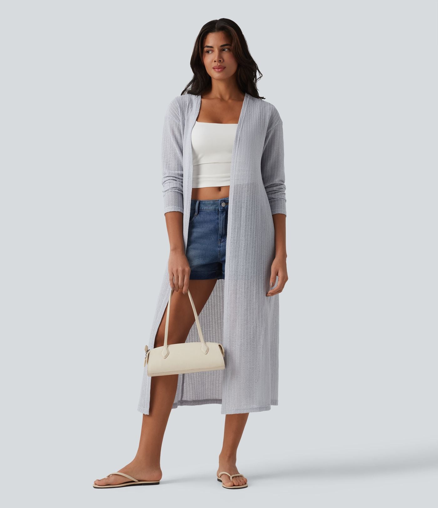 Manteau long casual crochet maille manches longues