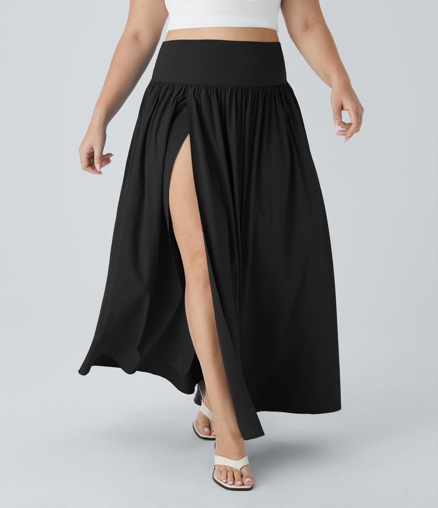 Breezeful™ Jupe Maxi Casual Grande Taille 2-en-1 à Taille Haute Plis et Fente à Séchage Rapide et Fluide