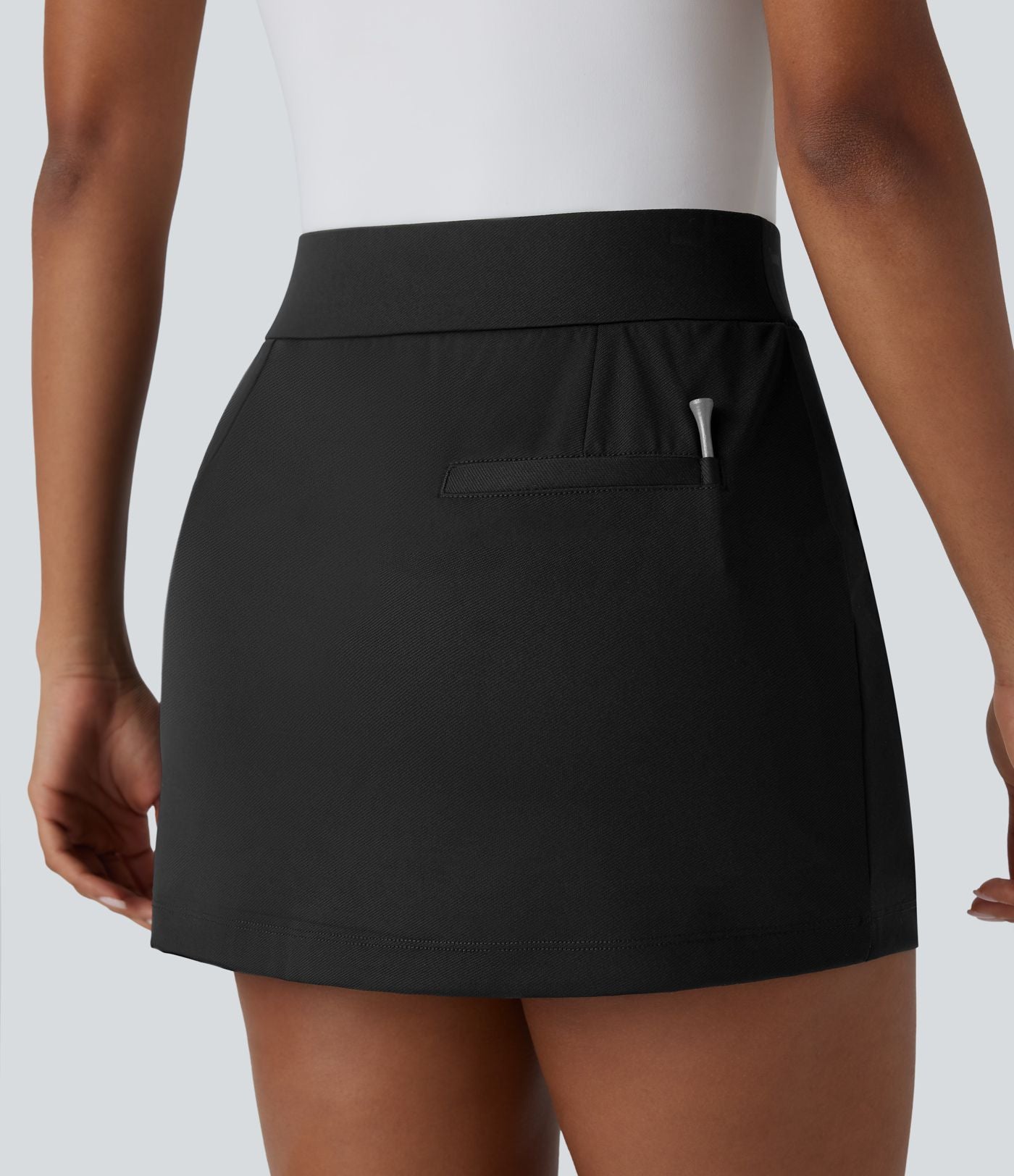 Jupe-short de golf mini taille haute 2-en-1 fendue à boutons décoratifs avec poche latérale séchage rapide - Poche pour tee de golf - UPF40+