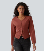 Haut casual col V manches longues avec boutons
