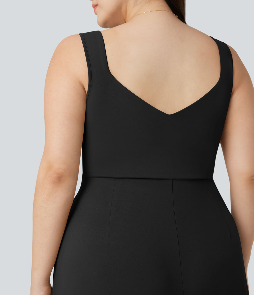 Combinaison décontractée grande taille dos en U sans manches avec poches