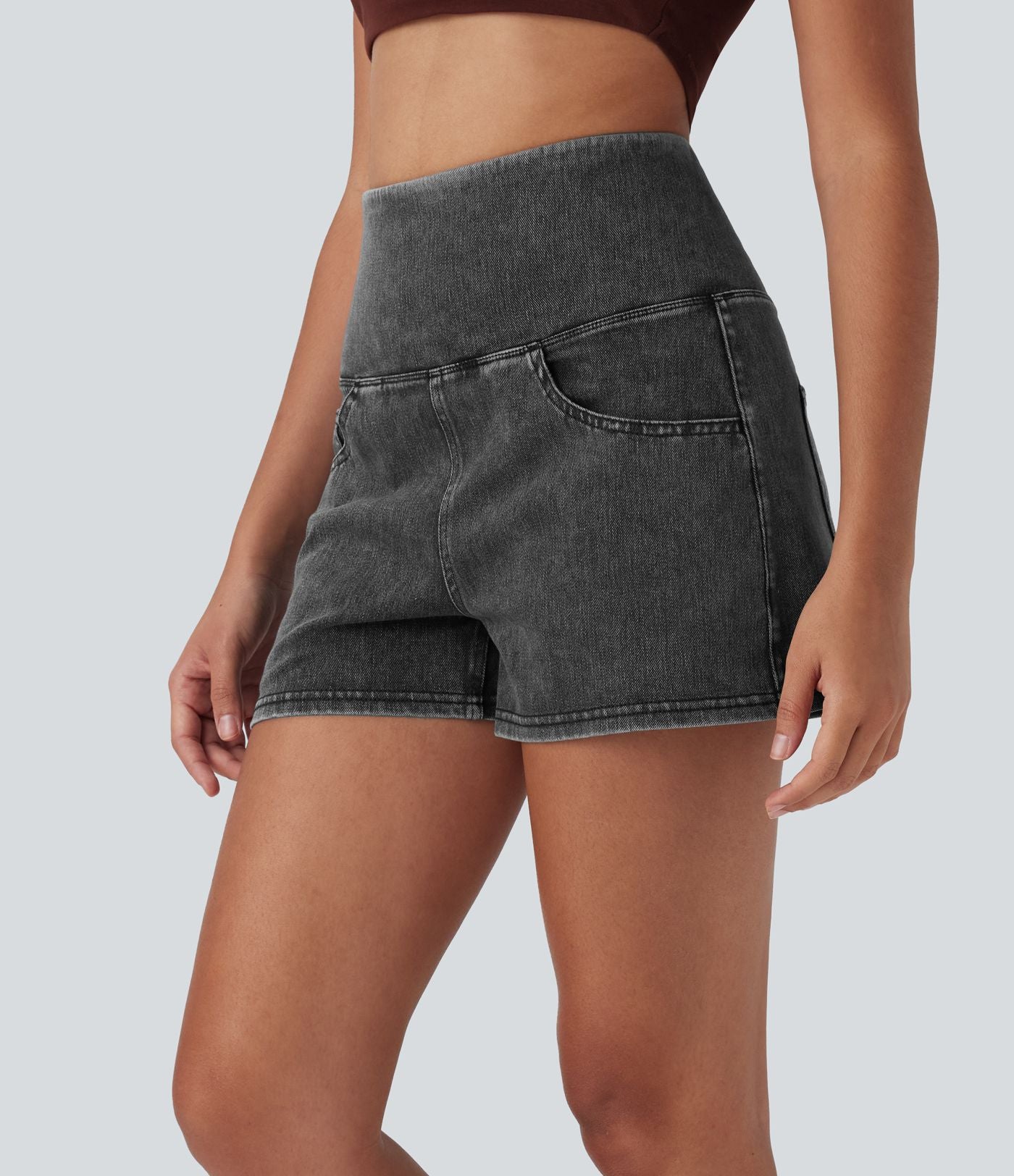 Short 7,5 cm décontracté gainant taille haute effet denim avec poches Halara Flex™