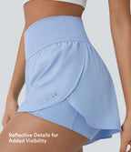 Softlyzero™ QuickDry Short de course à pied 2-en-1 taille haute à ourlet croisé avec pois réfléchissants et poches latérales