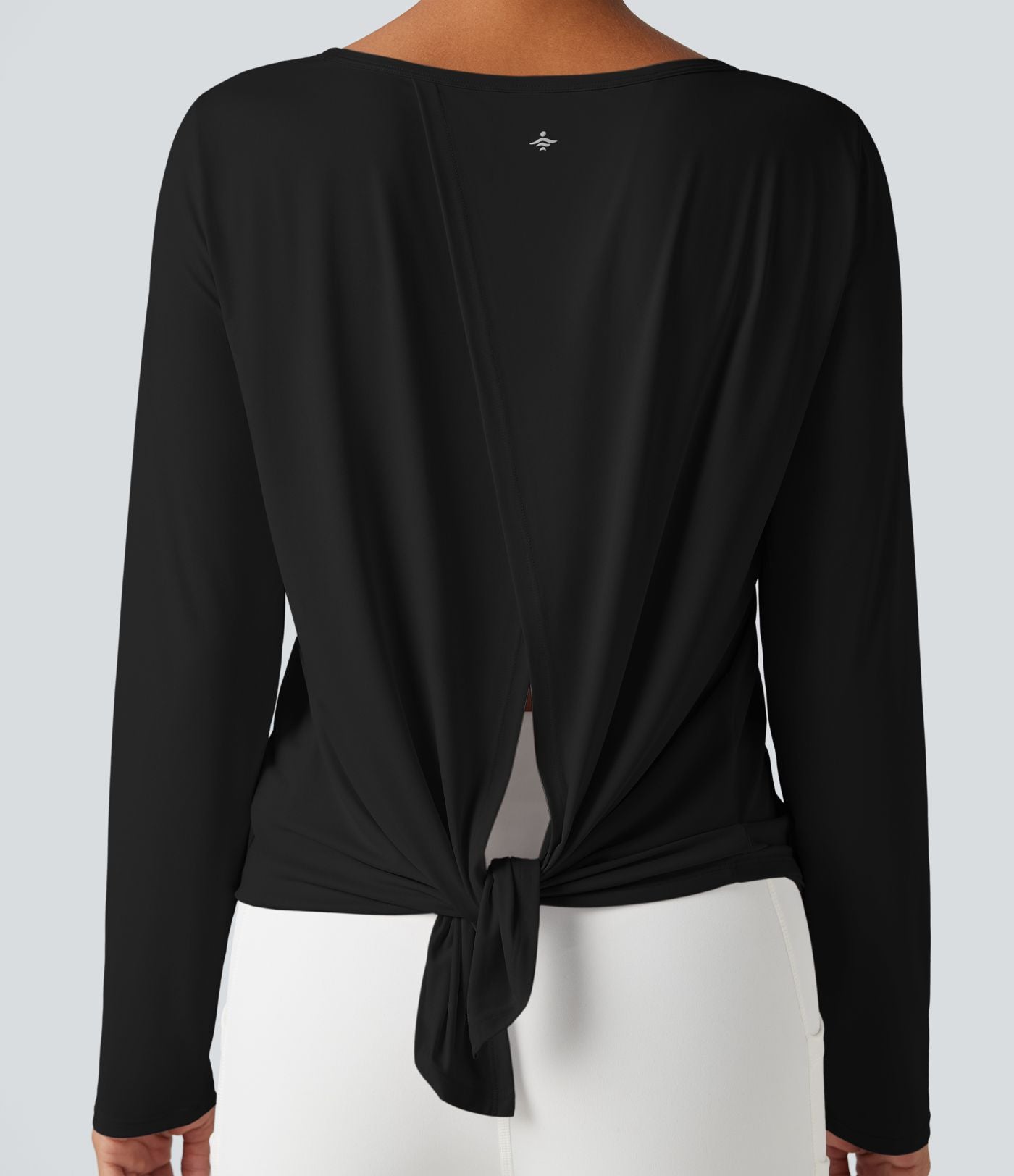Top de sport yoga décontracté col échancré manches longues fendu