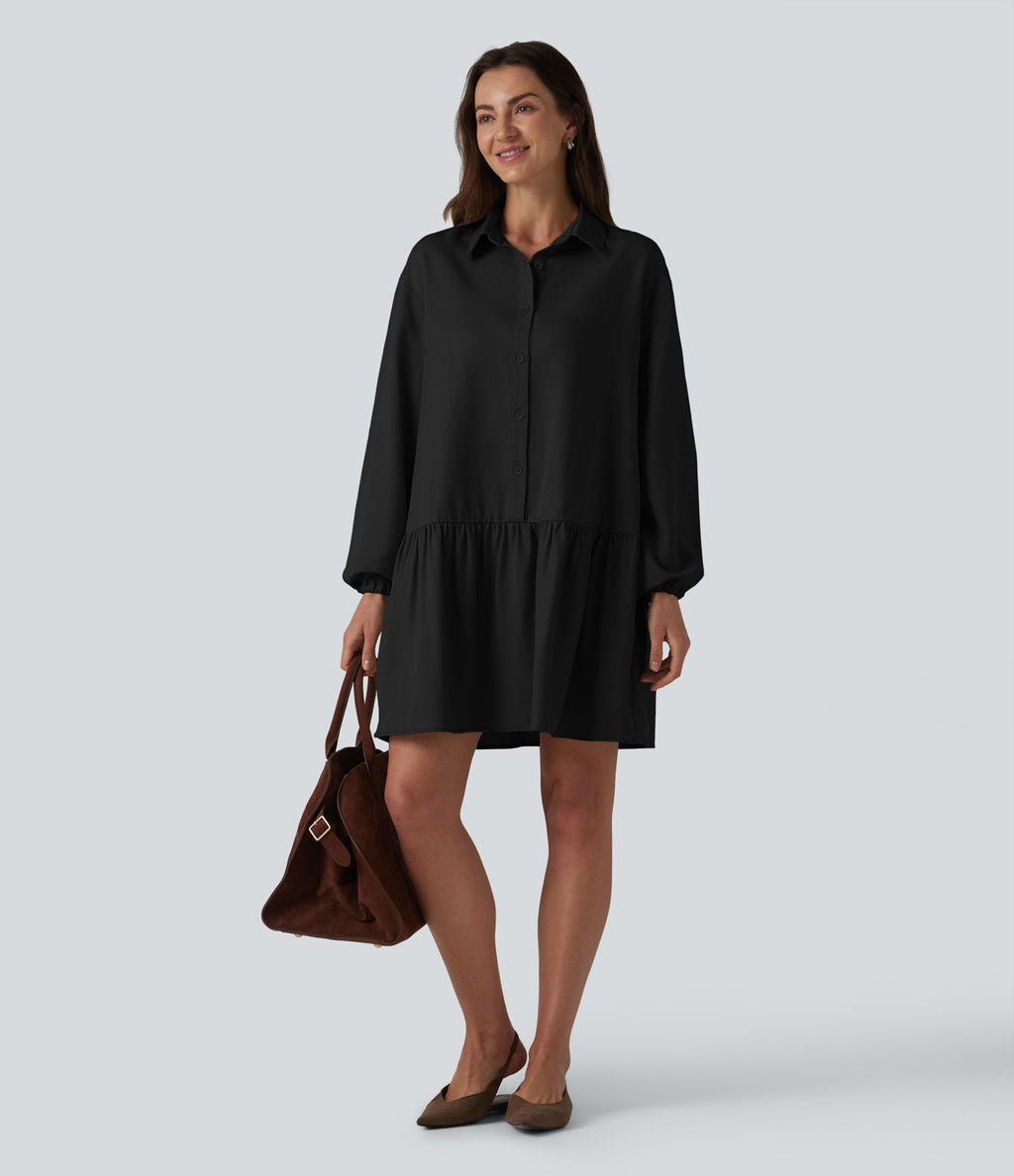 Robe chemise mini à manches longues avec poches