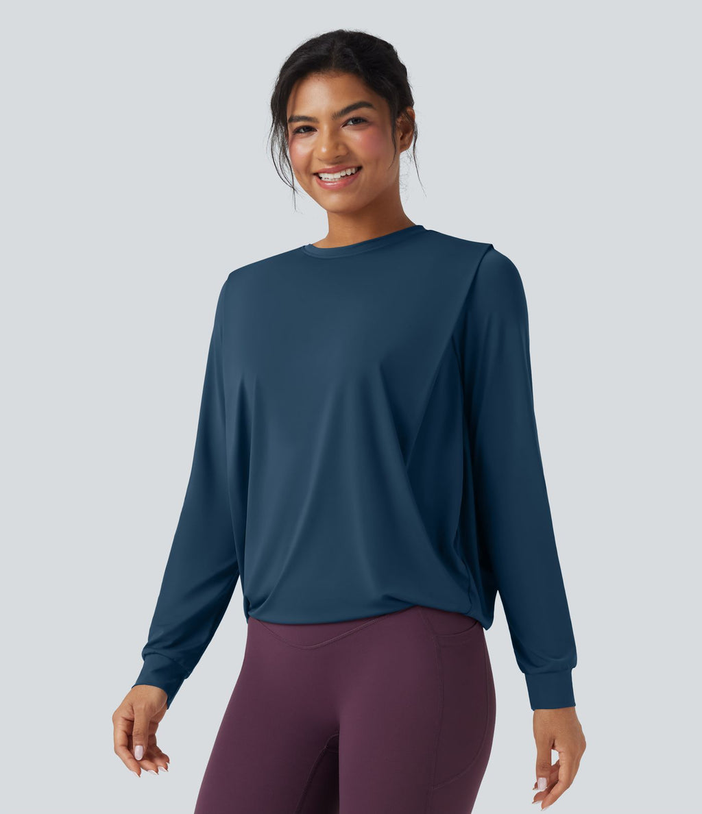 Haut de sport yoga col rond manches longues froncé - UPF50+