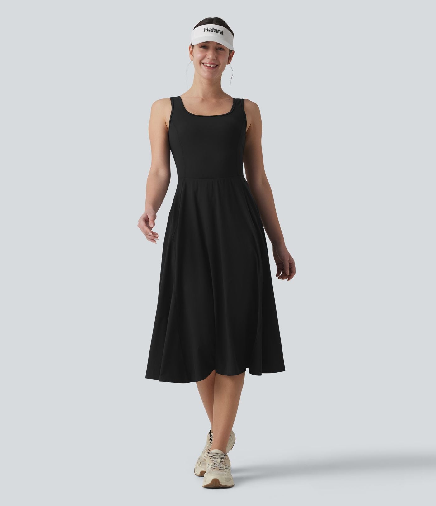 Robe de sport danse mi-longue Breezeful™ col carré dos nu croisé avec brassière intégrée 2-en-1 séchage rapide et poche - Easy Peasy