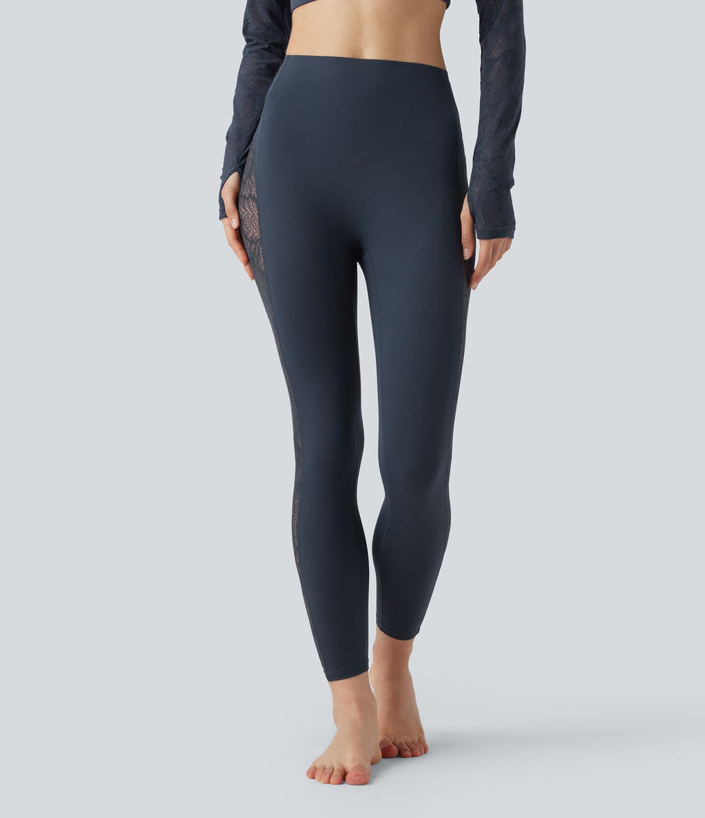 Legging de yoga gainant taille haute avec dentelle contrastée et poche Halara UltraSculpt™