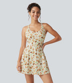 Robe active mini de danse 2-en-1 à petites fleurs, coussinets amovibles, poches et accès facile Easy Peasy