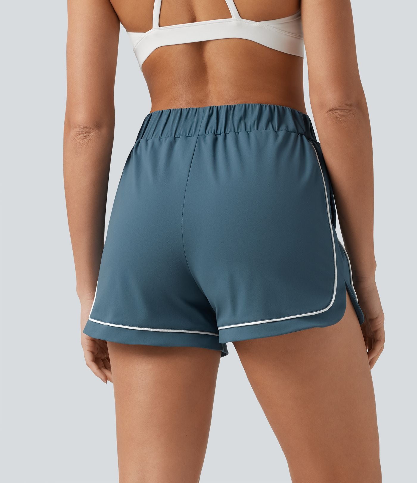 Short de yoga ample taille haute colorblock à bande latérale 7,5 cm avec poches
