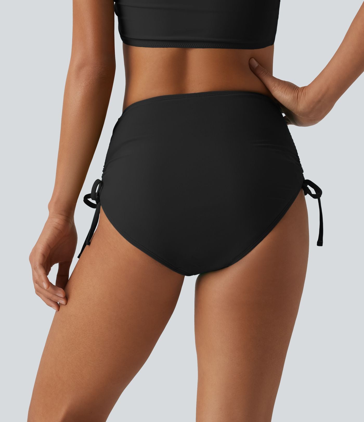 Bas de maillot de bain bikini gainant taille haute avec cordon de serrage et fronces