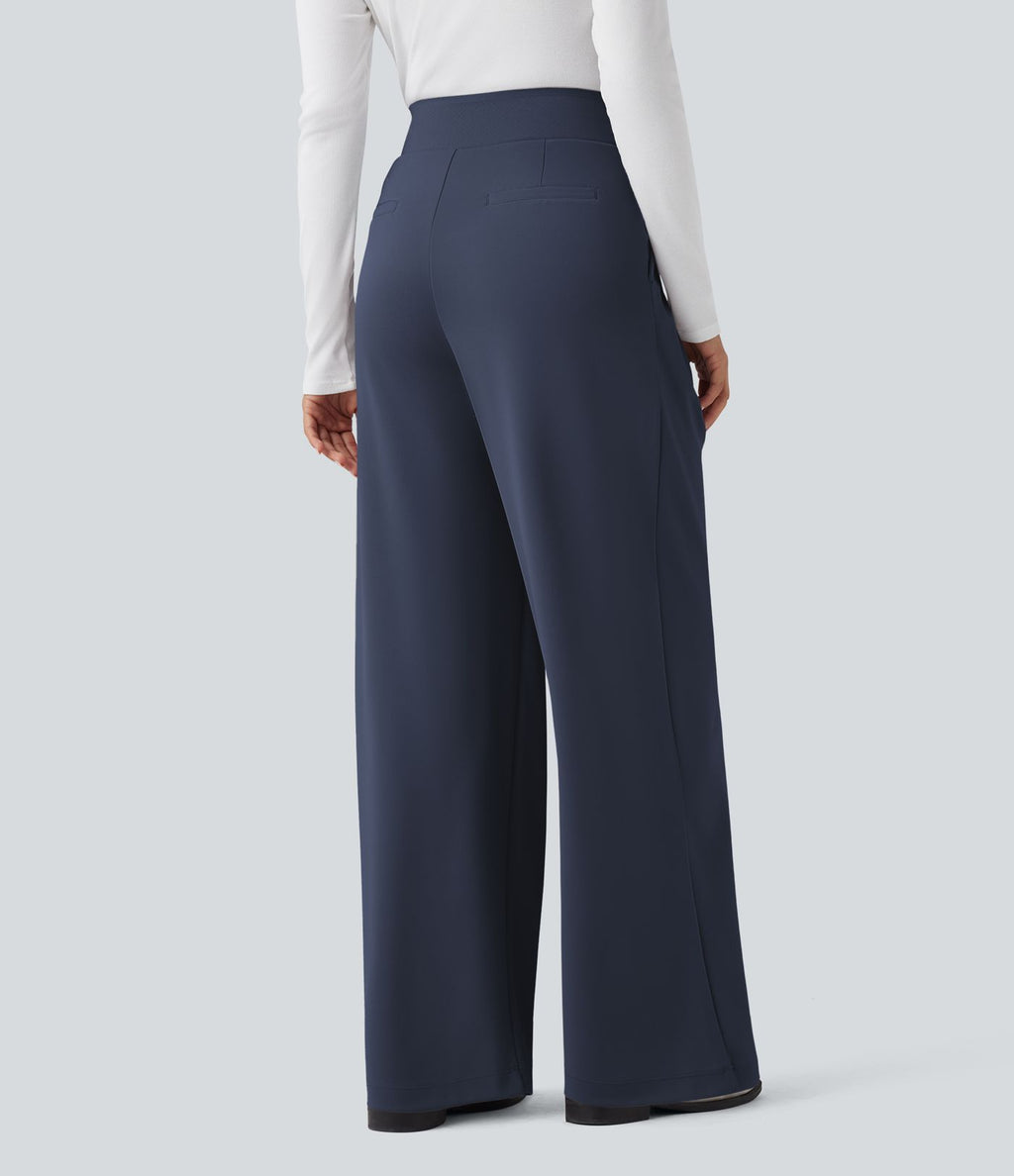 Pantalon de travail droit Halara Flex™ taille haute gainant en crêpe avec poches